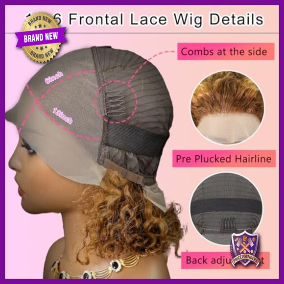 13x6 Lace Front Bob Wig, 14 Inch Curly Human Hair, Pre Plucked HD Lace main image 5